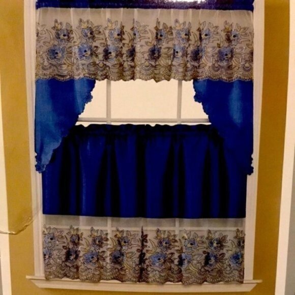 3PC Phoebe Embroidery Kitchen Curtain Set - Picture 3 of 5